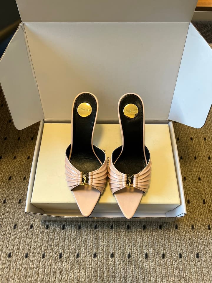 Saint Laurent Ruched Leather Mules – 26SS in Beige