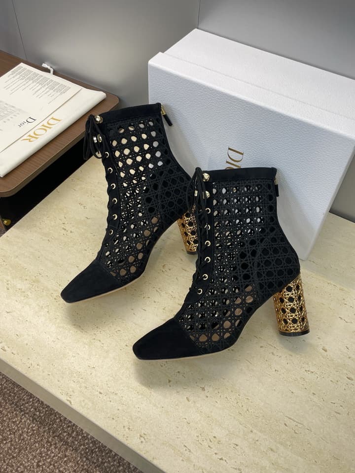 Dior D-Lcon Embroidered Ankle Boots – 2025FW in Black Mesh High Heel (9cm)