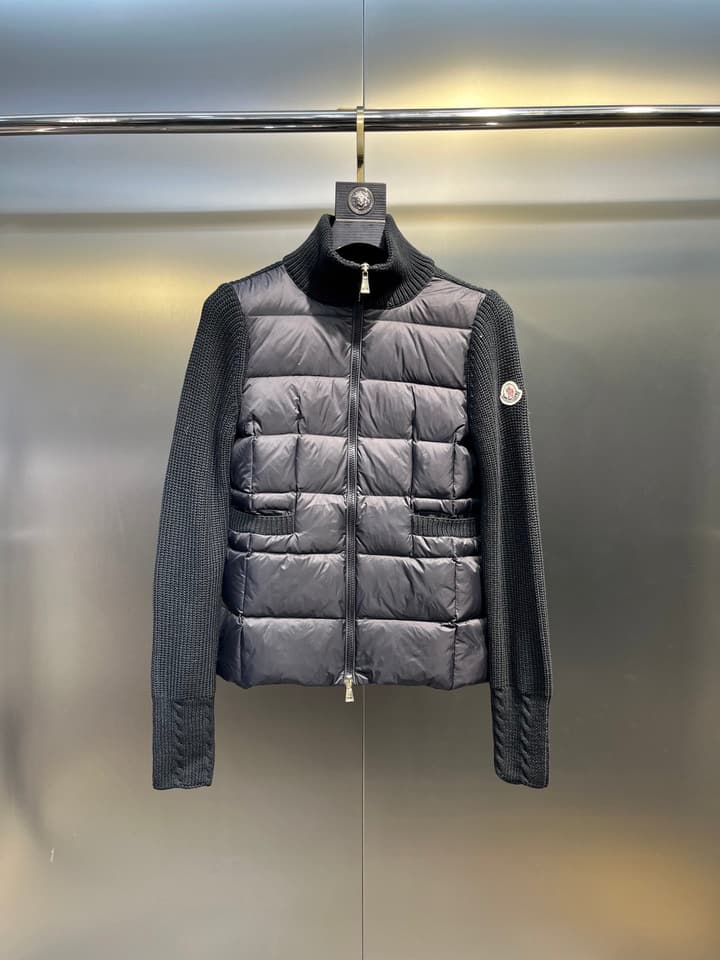 Moncler Lapel Patchwork Wool Down Jacket – 25FW in Black