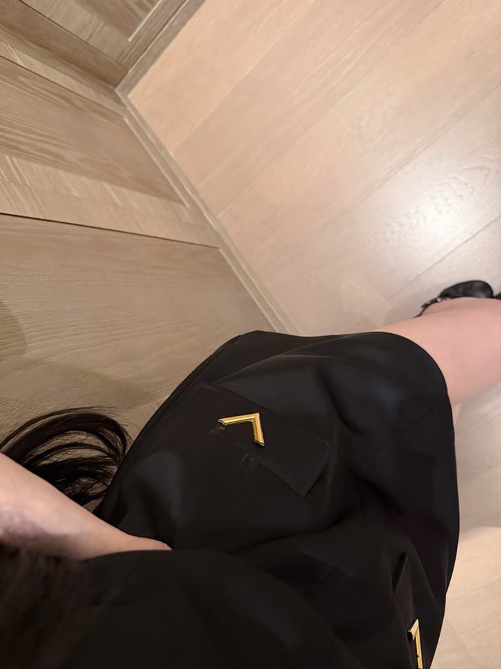 Valentino V-Neck Satin Dress with V Logo Detail in Black