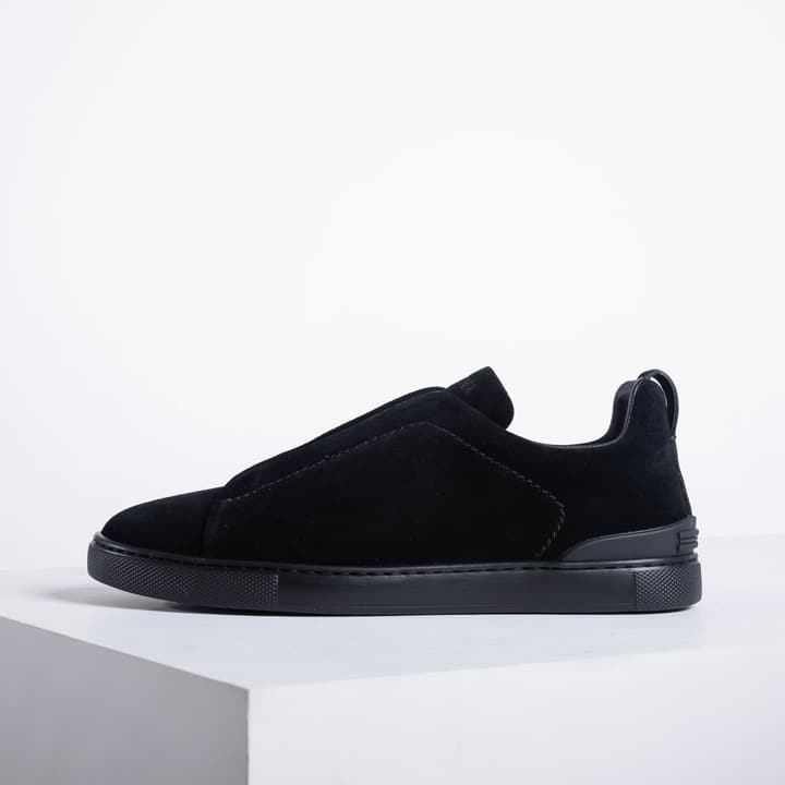 Zegna SECONDSKIN Triple Stitch Low-Top Sneakers in Navy Smooth Leather
