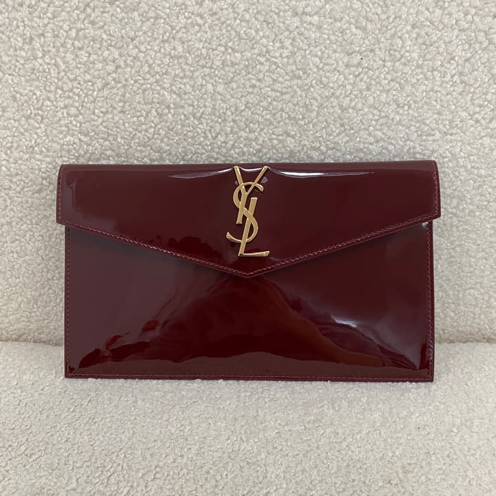 Saint Laurent Uptown Envelope Clutch Bag in Patent Burgundy Red