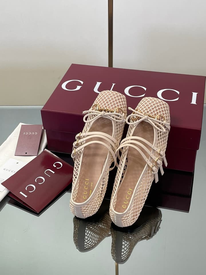 Gucci Horsebit Mesh Square-Toe Ballerina Flats – 25FW in Black Mesh