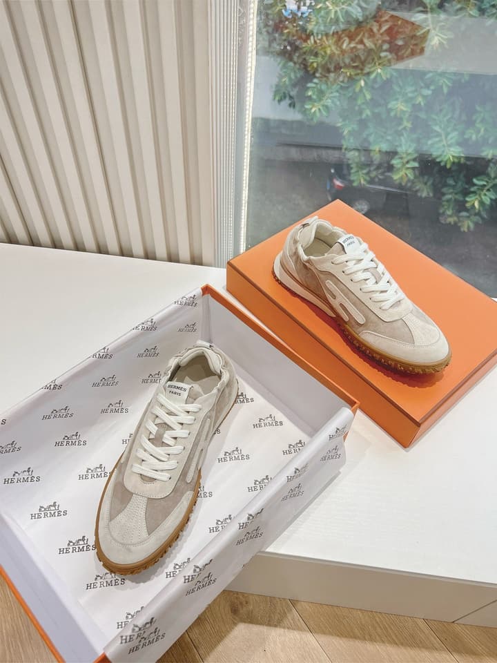 Hermès Bouncing Calfskin Sneakers in Tan Suede