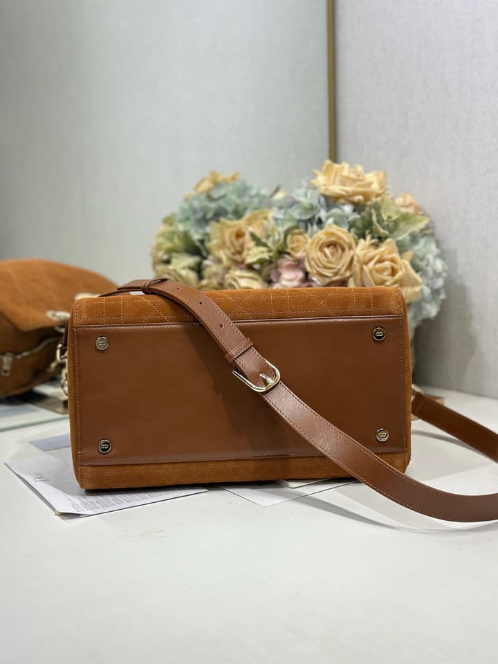 Dior Lady Dior Large Tote Bag in Brown Flocked Suede