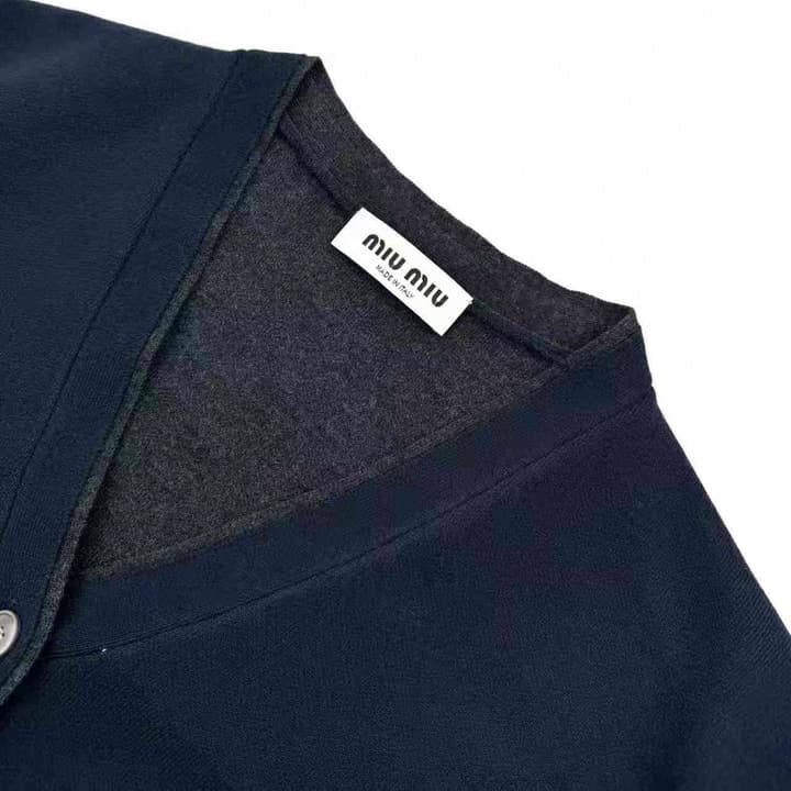 Miu Miu Inlaid Logo Knitted Cardigan in Black