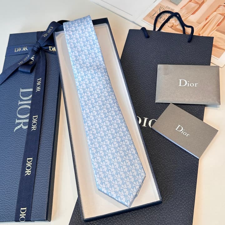 Dior Blue Oblique Pixel Silk Tie in Coffee