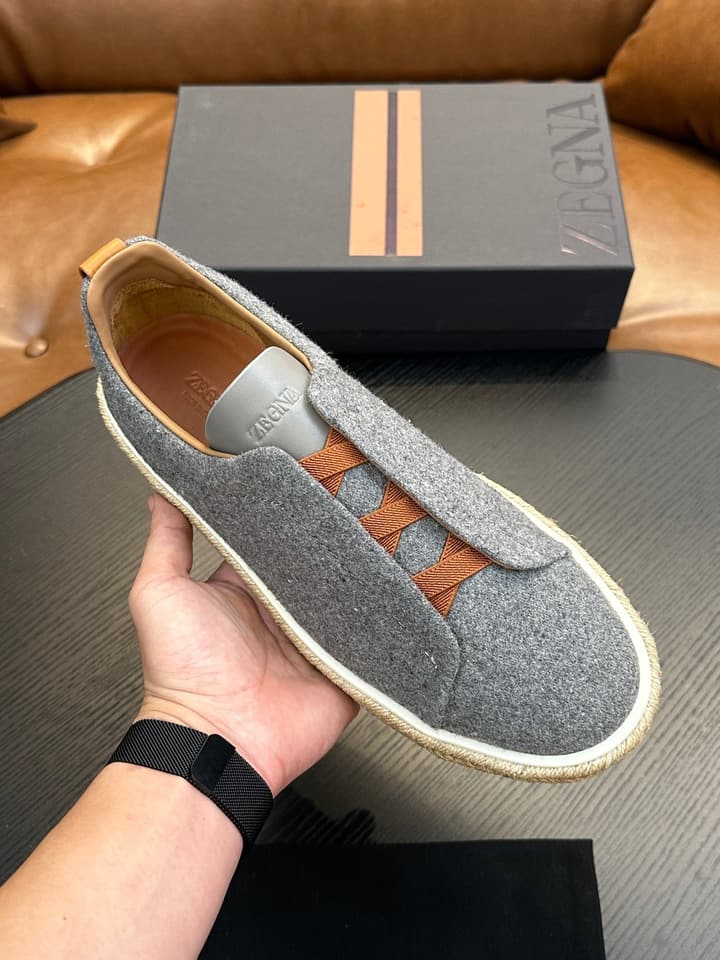 Zegna Triple Stitch Low-Top Sneakers in Dark Charcoal