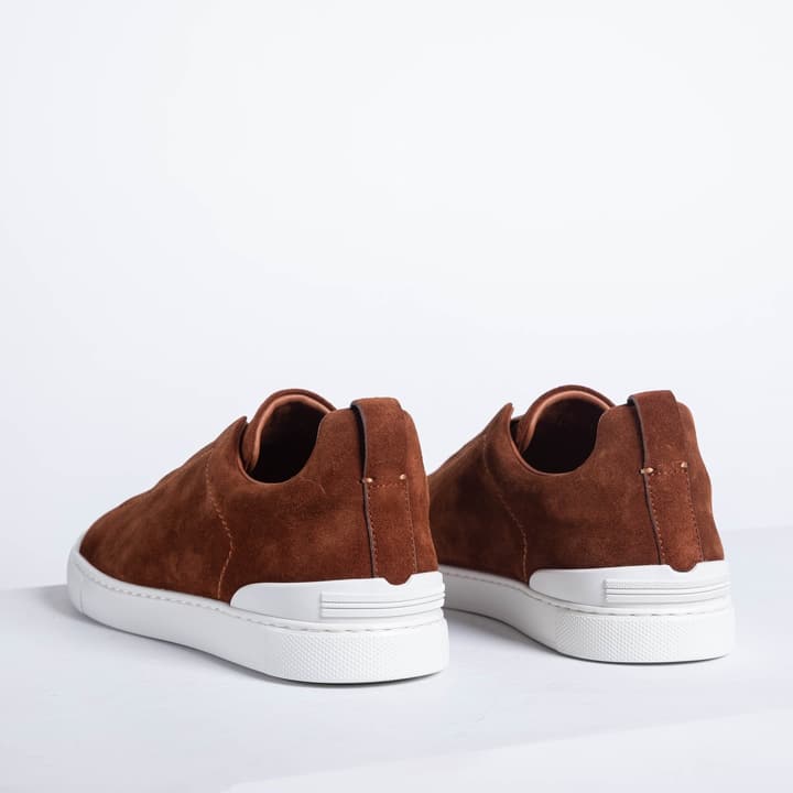 Zegna SECONDSKIN Triple Stitch Low-Top Sneakers in Navy Smooth Leather