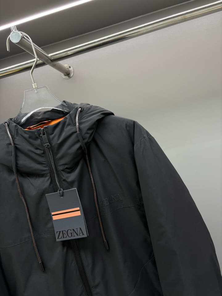 Zegna Letter Print Down Jacket in Apricot Beige