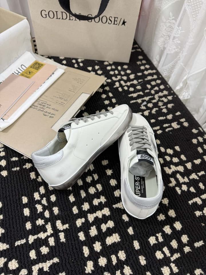Golden Goose Super Star Rhinestone Leather Sneakers in Grey Suede Black Leather White Star