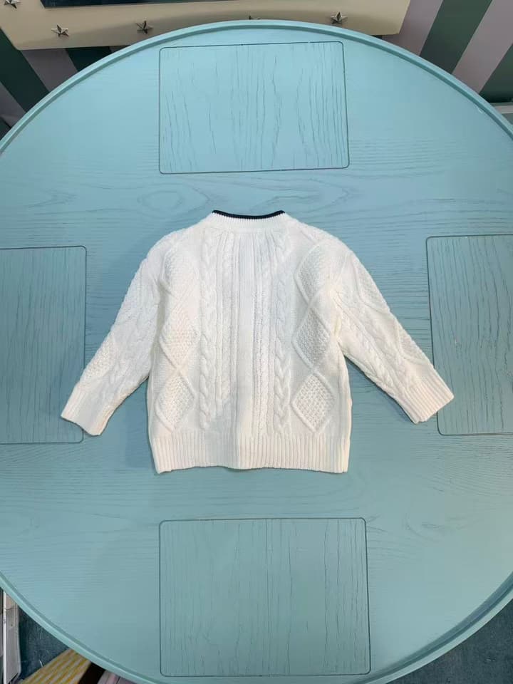 Moncler Classic Knit Cardigan – Kids Collection – 2025SS in White With Black Trim