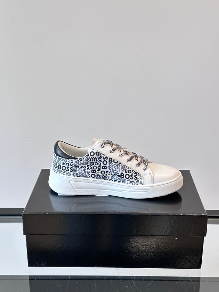 Boss Italian-Made Cupsole Sneakers in Black Patterned