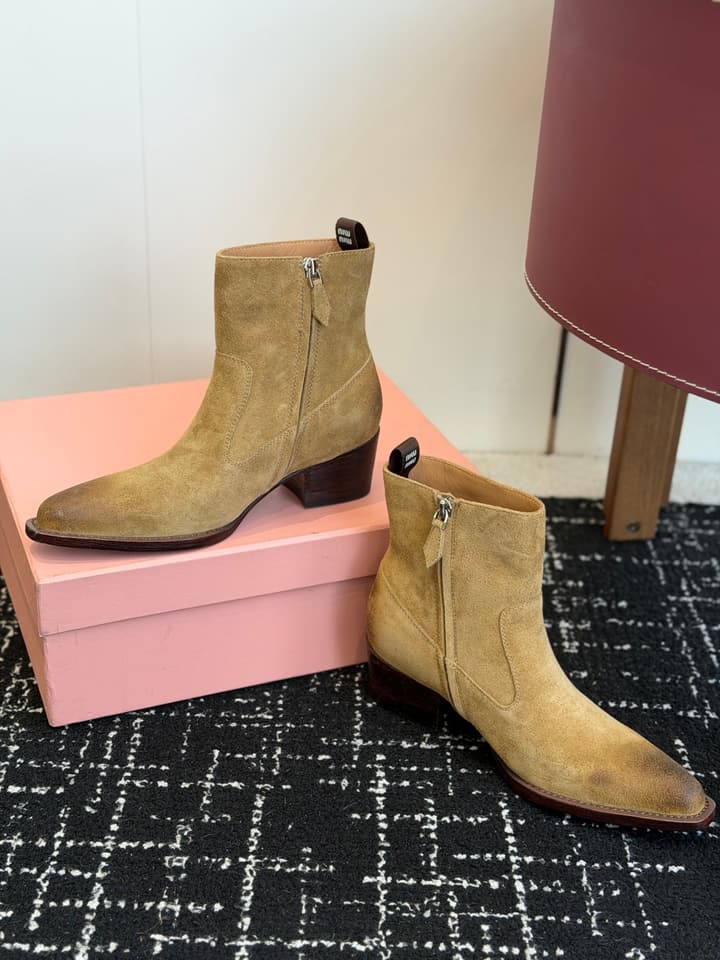 Miu Miu Distressed Leather Cowboy Biker Boots – 2026SS