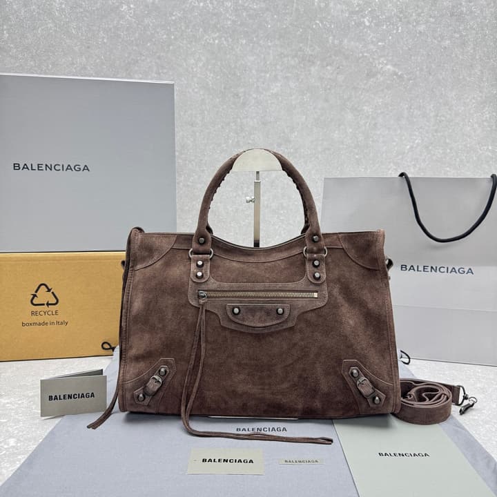 Balenciaga Le City Medium Suede Shoulder Bag in Caramel Suede