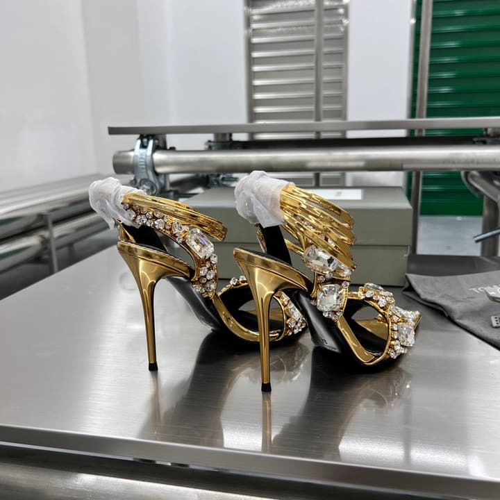Tom Ford Gold Crystal Heeled Sandals in Metallic Gold