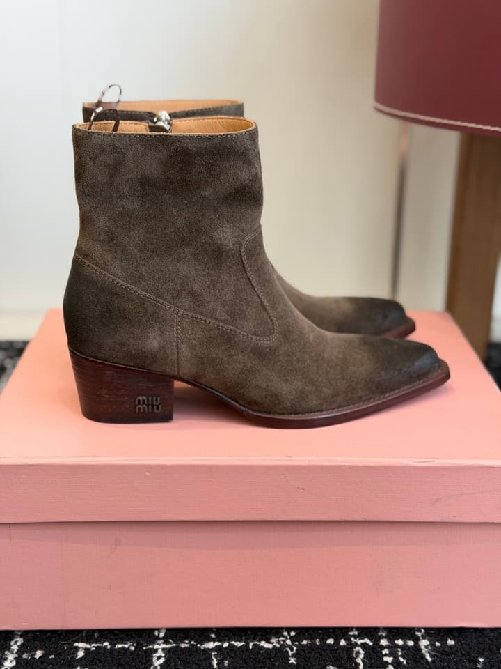 Miu Miu Distressed Leather Cowboy Biker Boots – 2026SS