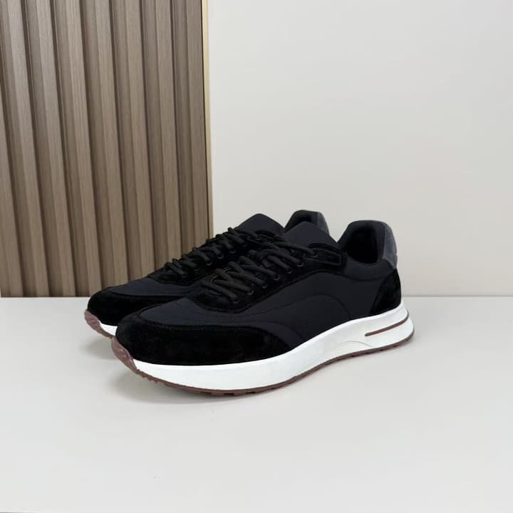 Loro Piana Men's Classic Jogging Sneakers in Black Suede