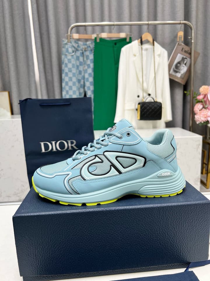 Dior B30 Unisex Mesh and Leather Sneakers in Navy Blue And Grey