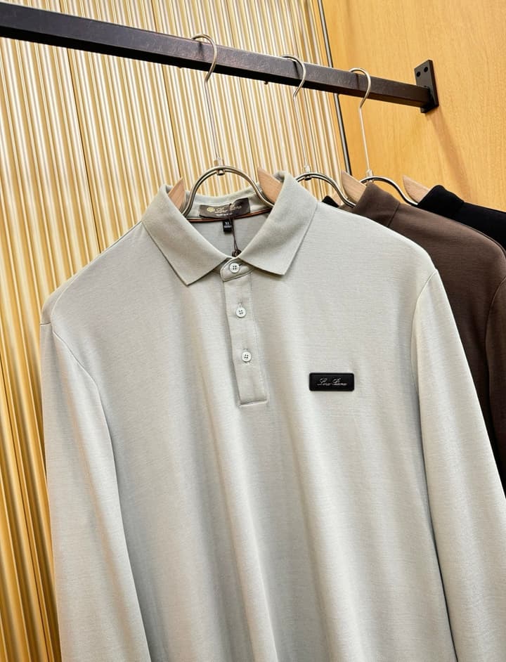 Loro Piana Solid Long Sleeve Polo Shirt – Autumn/Winter Collection in Black