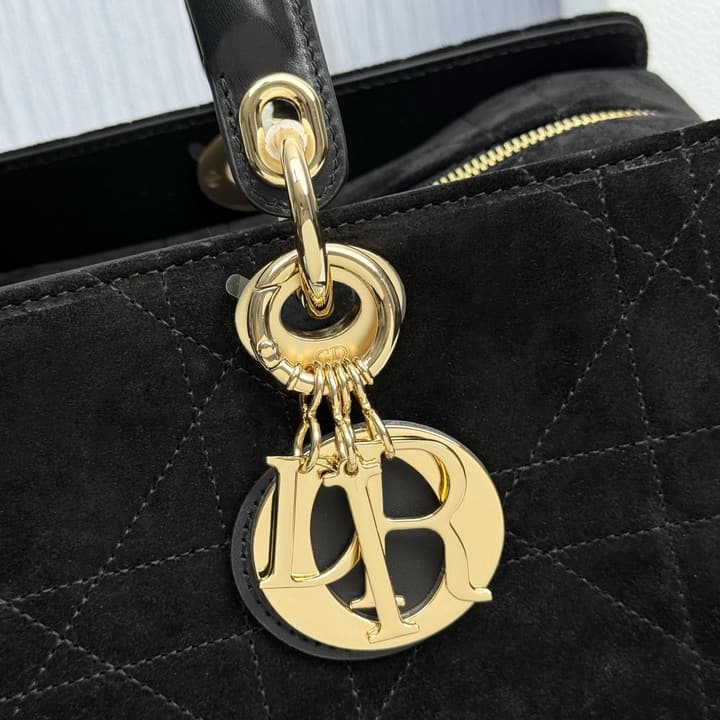 Dior Lady Dior Large Deerskin Tote Bag in Black Suede