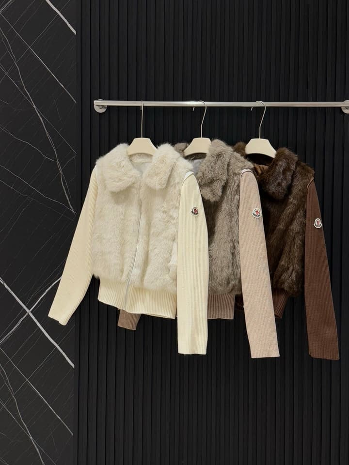 Moncler Convertible Faux Fur Jacket in Blended Beige Faux Fur