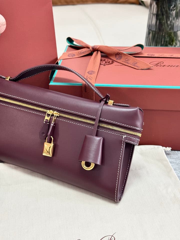 Loro Piana Extra Clutch L29 Handbag in Deep Maroon Leather Clutch