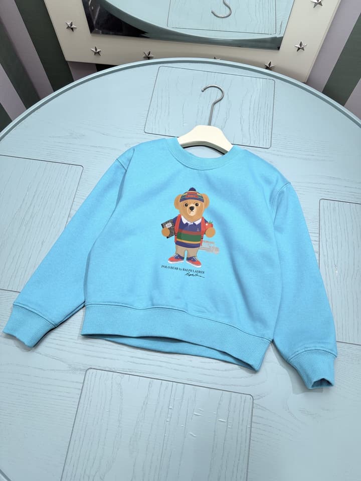 Ralph Lauren Kids Crewneck Sweatshirt – Kids Collection – 2025FW in Light Blue Bear Graphic