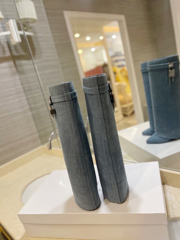 Givenchy Washed Denim Lock Knee-High Boots – 2023SS