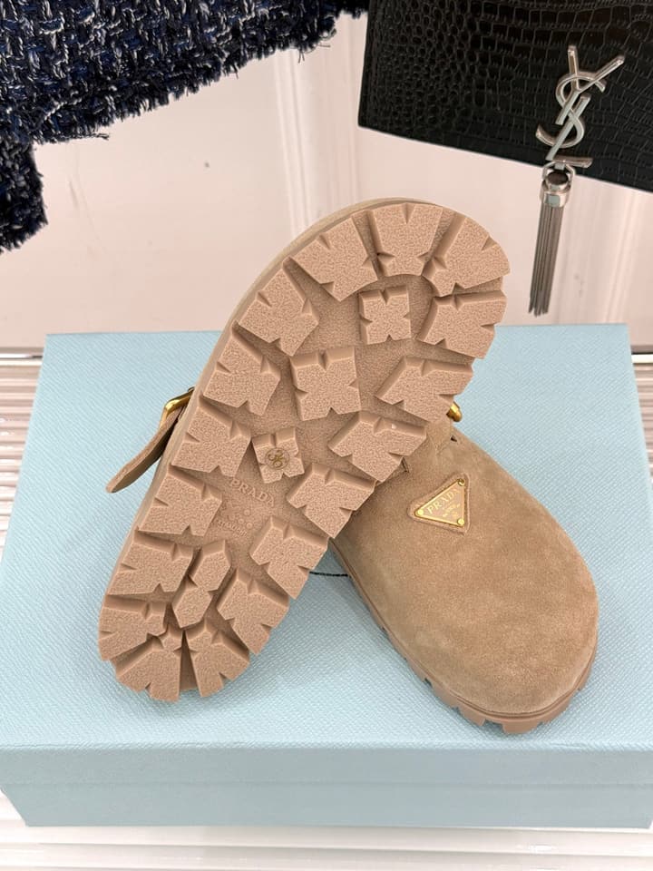 Prada Triangle Logo Birkenstock Slippers – Spring/Summer Collection in Black Suede