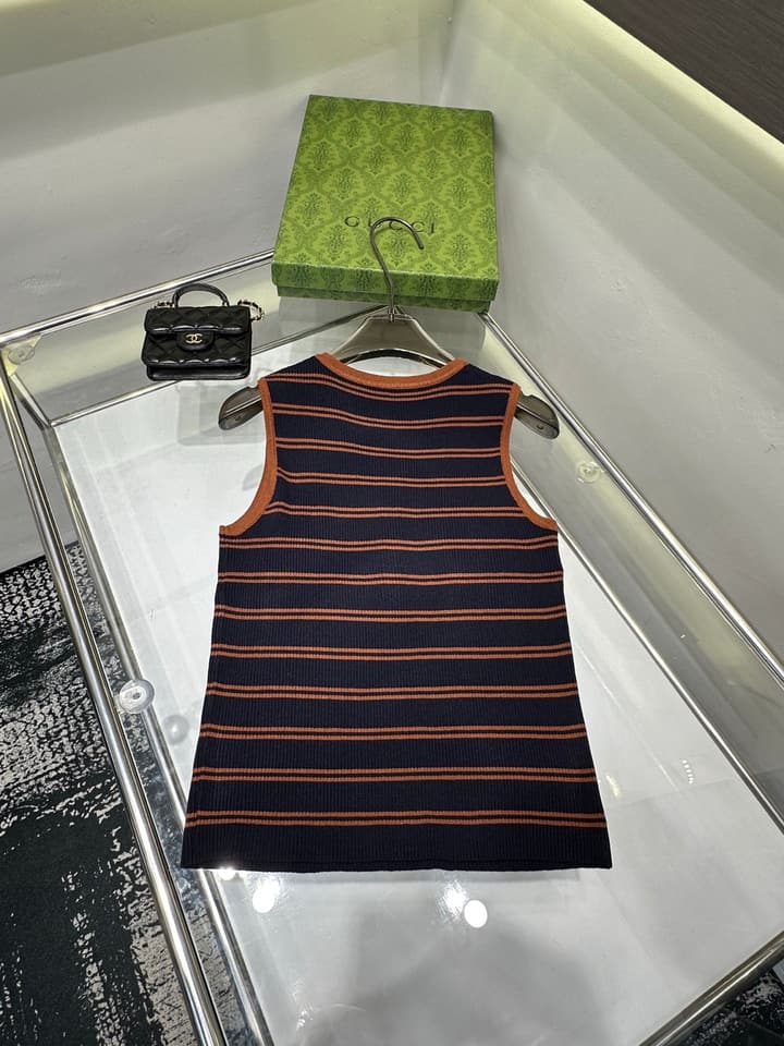 Miu Miu Striped Buttoned Slim-Fit Tank Top in Coffee