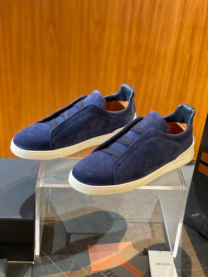 Zegna Triple Stitch Leather Sneakers in Black Smooth Leather
