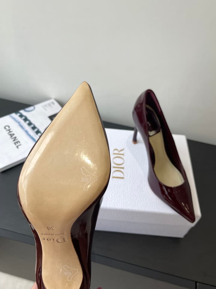 Dior Pointed High-Heel Pumps – 25SS Spring/Summer Collection in Patent Burgundy