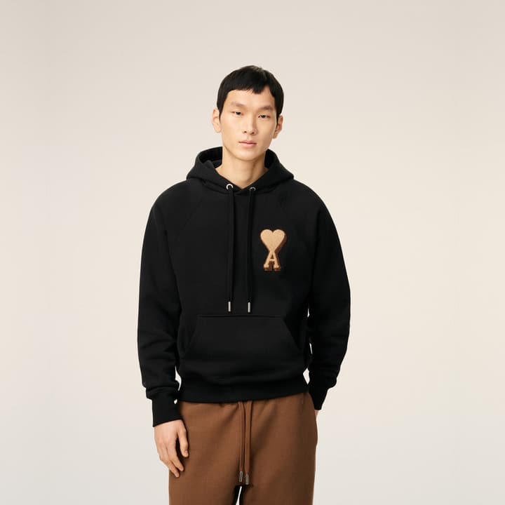 Ami Paris Towel Embroidered Heart Boxy Hoodie – 25FW in Classic Black