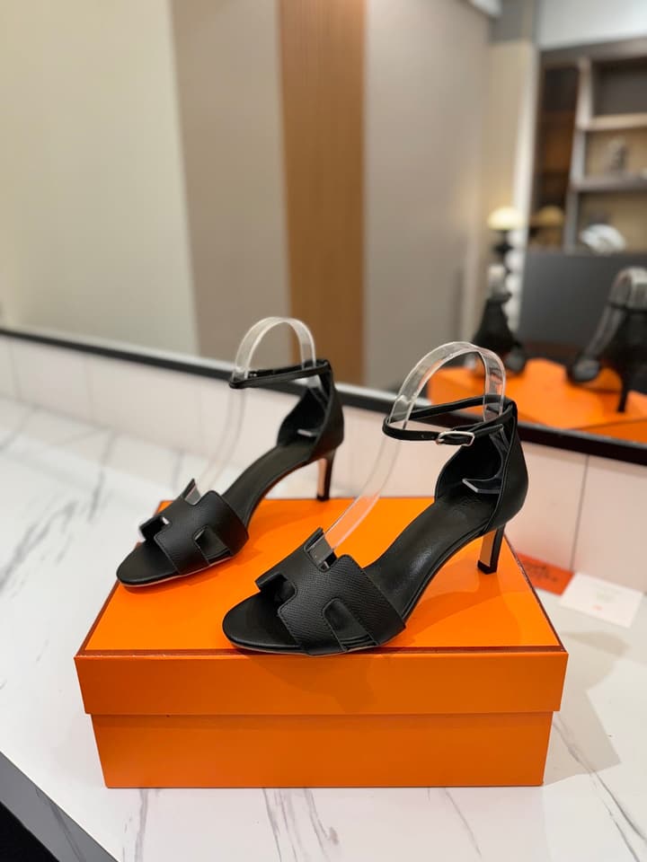 Hermès Classic Palm Grain Cowhide Heels – 6.5cm in Black