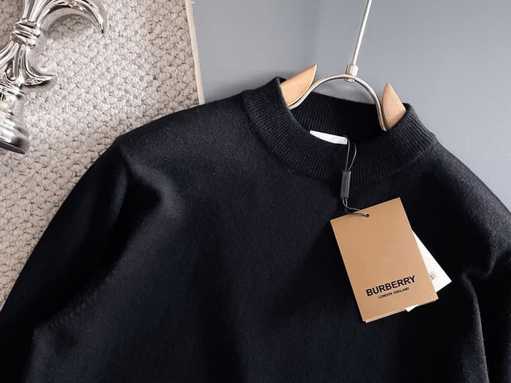 Burberry Half-Zip Wool Blend Sweater in Black Logo