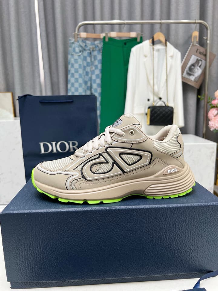 Dior B30 Unisex Mesh and Leather Sneakers in Navy Blue And Grey