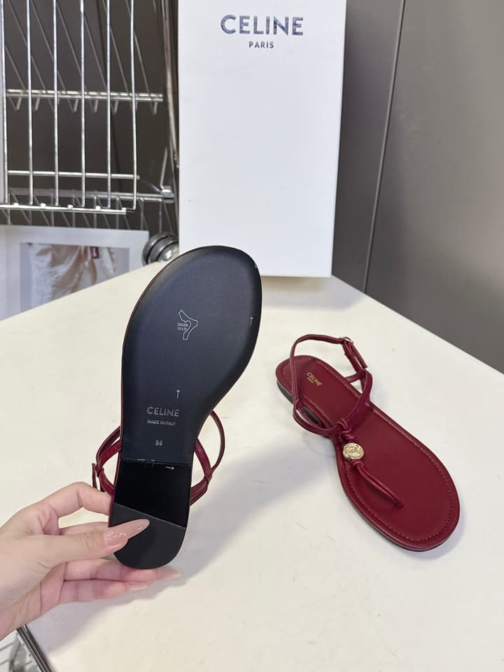 Celine Triomphe T-Strap Flat Sandals – Spring/Summer Collection in Black