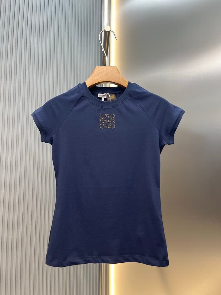 Loewe Cotton Mosaic Anagram Embroidered T-Shirt in Navy Blue