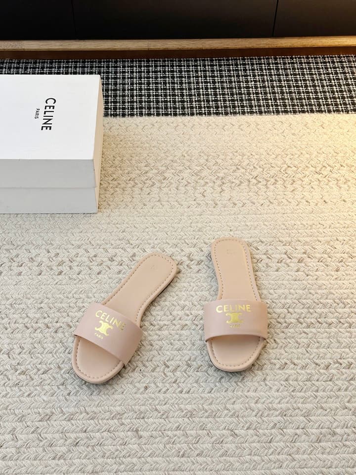 Celine Minimalist Triomphe Flat Sandals – Summer Collection in White
