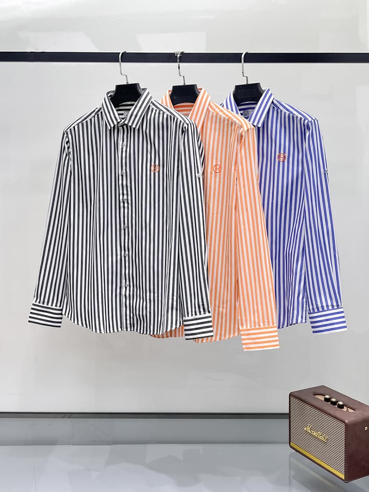 Hermès Long-Sleeve Shirt in Light Blue Striped