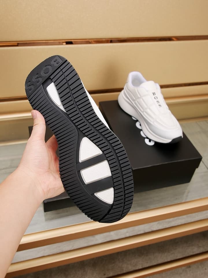 Boss New Men's Luxury Athletic Sneakers in Black With White Detail