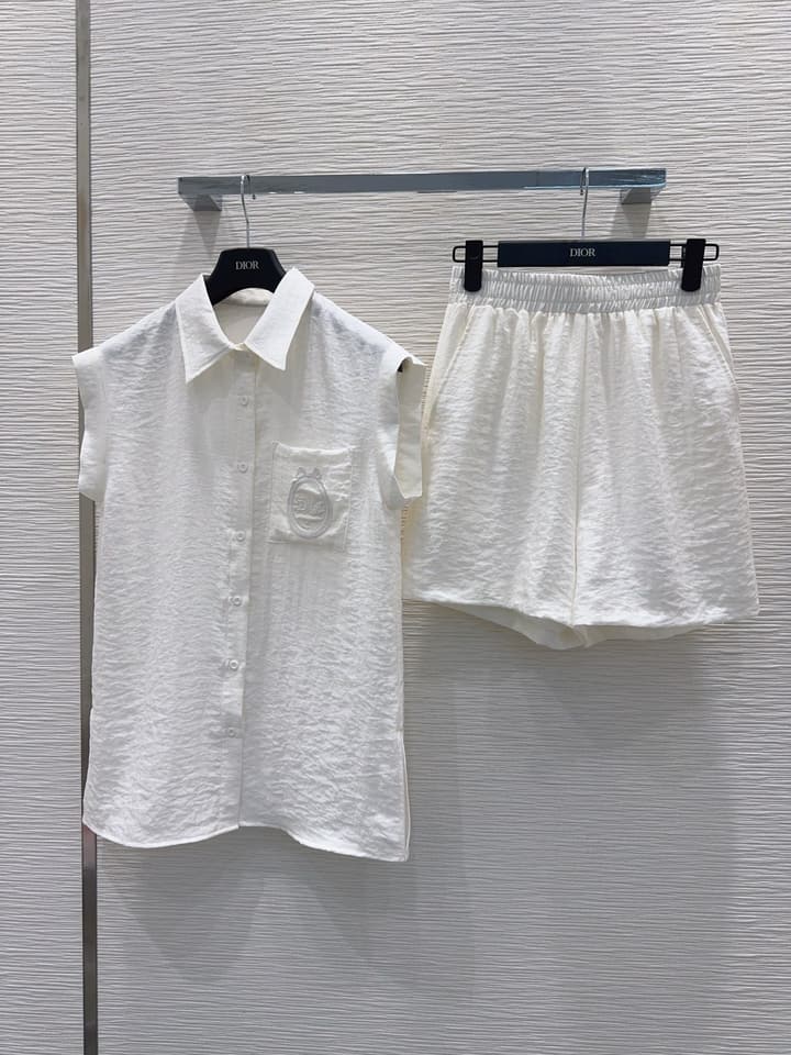 Dior Embroidered Logo Pocket Shirt Set in Pink