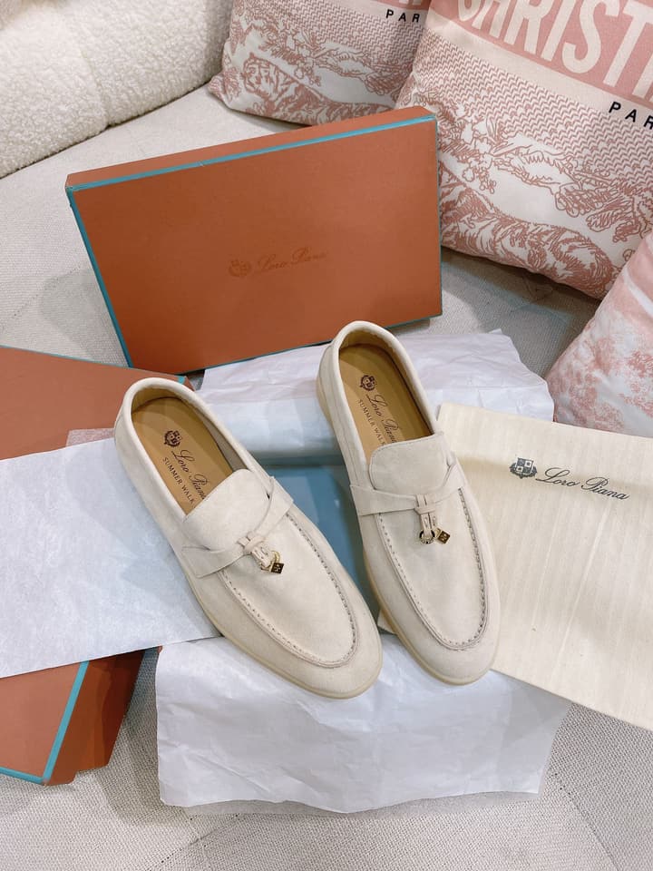 Loro Piana Glossy Cashmere Loafers in Blush Pink Suede