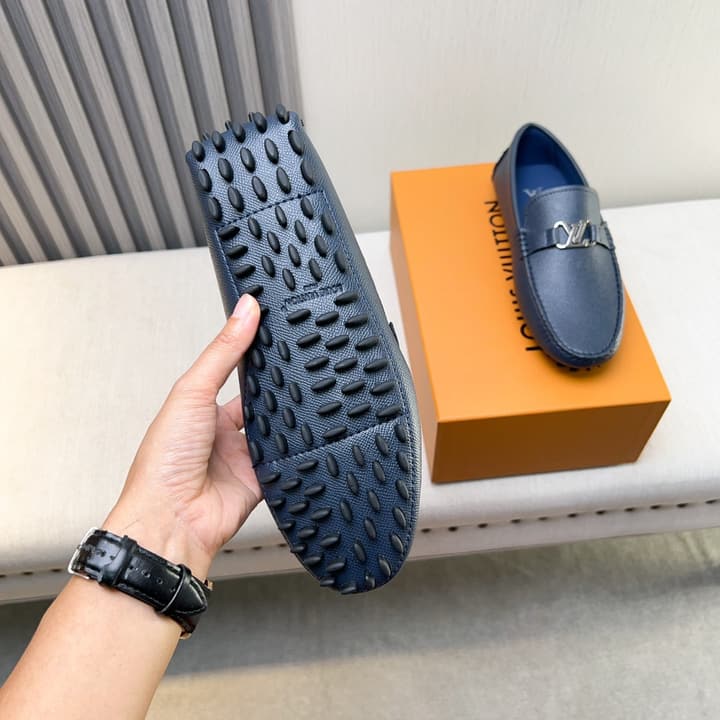 Louis Vuitton Pebbled Leather Driving Shoes in Black Smooth Leather