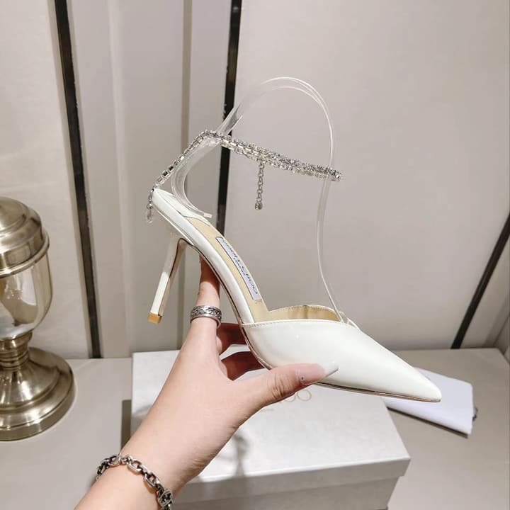 Jimmy Choo Rhinestone and Pearl Embellished Sandals – 2025 Collection in Black Patent