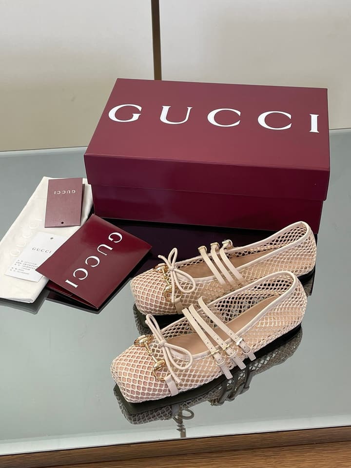 Gucci Horsebit Mesh Square-Toe Ballerina Flats – 25FW in Black Mesh