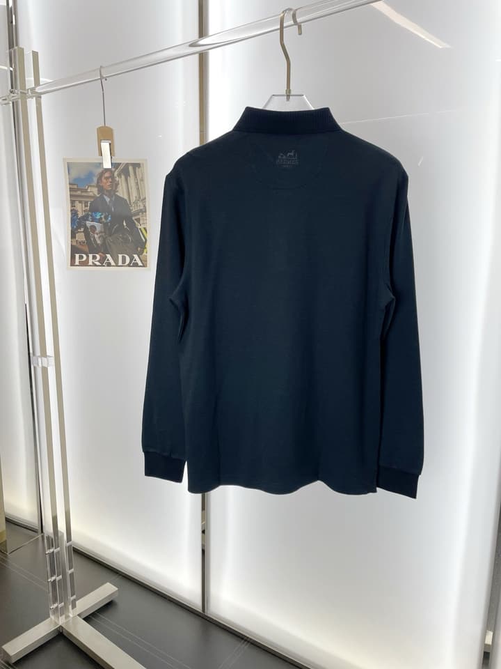 Hermès Men's Casual Long Sleeve Polo Shirt in Dark Navy Polo
