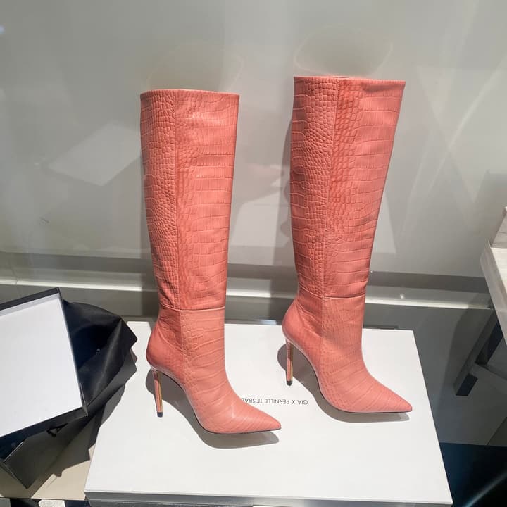 Paris Texas Crocodile Embossed Knee-High Boots – 2022 FW in Black Croc Embossed