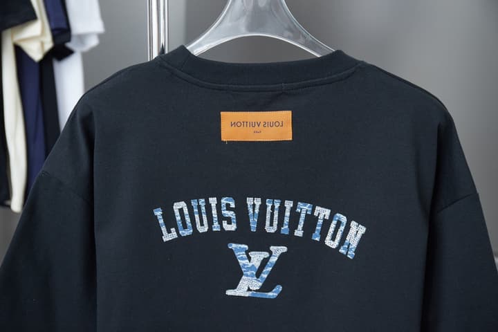 Louis Vuitton Denim Patchwork Rhinestone T-Shirt – 26SS Early Spring Collection in Black